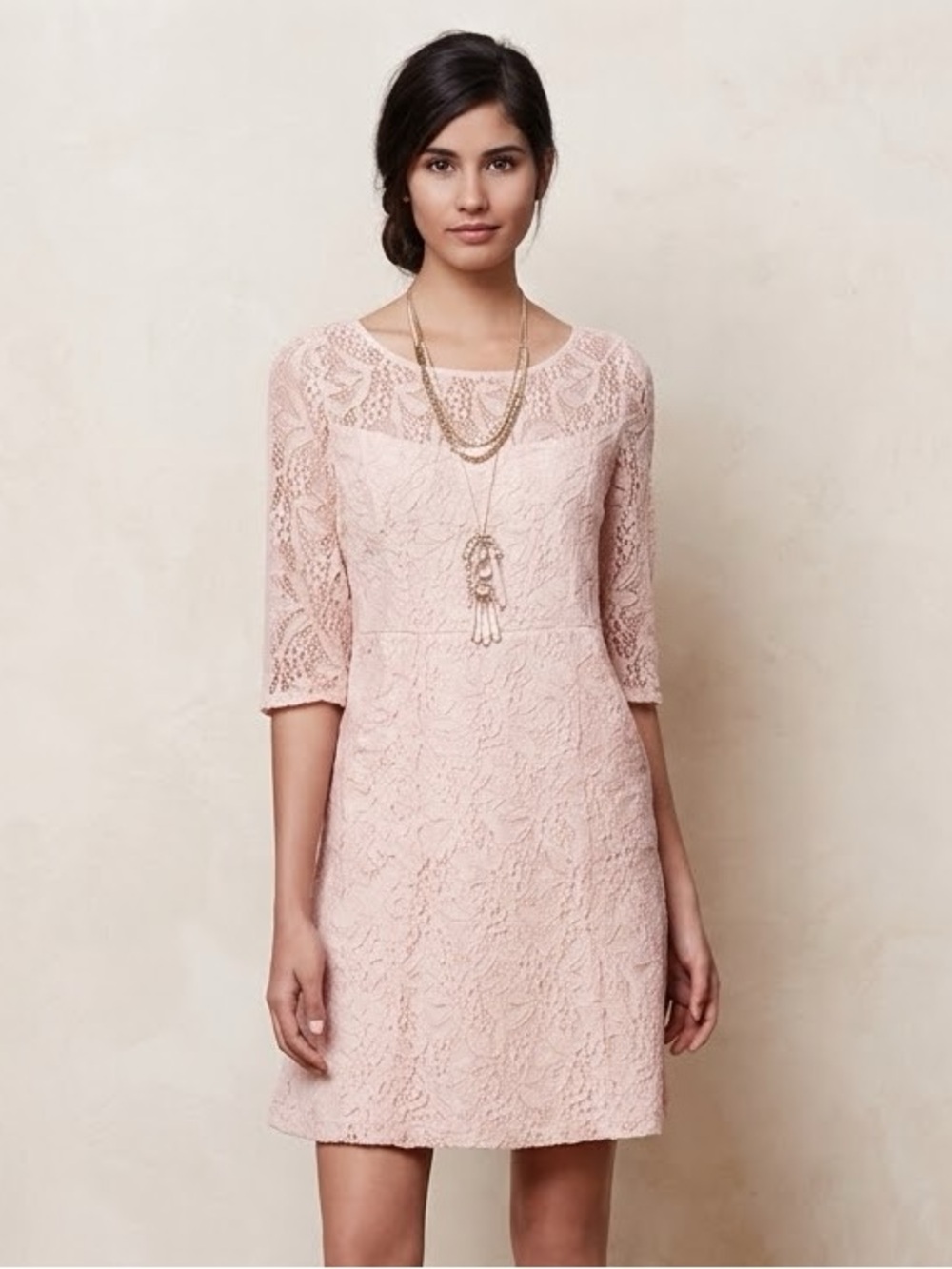 Anthropologie Maeve Lefkara Blush Pink Lace A-Line Dress Small